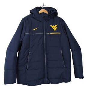 Nike West Virginia Mountaineers Parka Jacket Mens XL Blue Hood Outdoor Warm